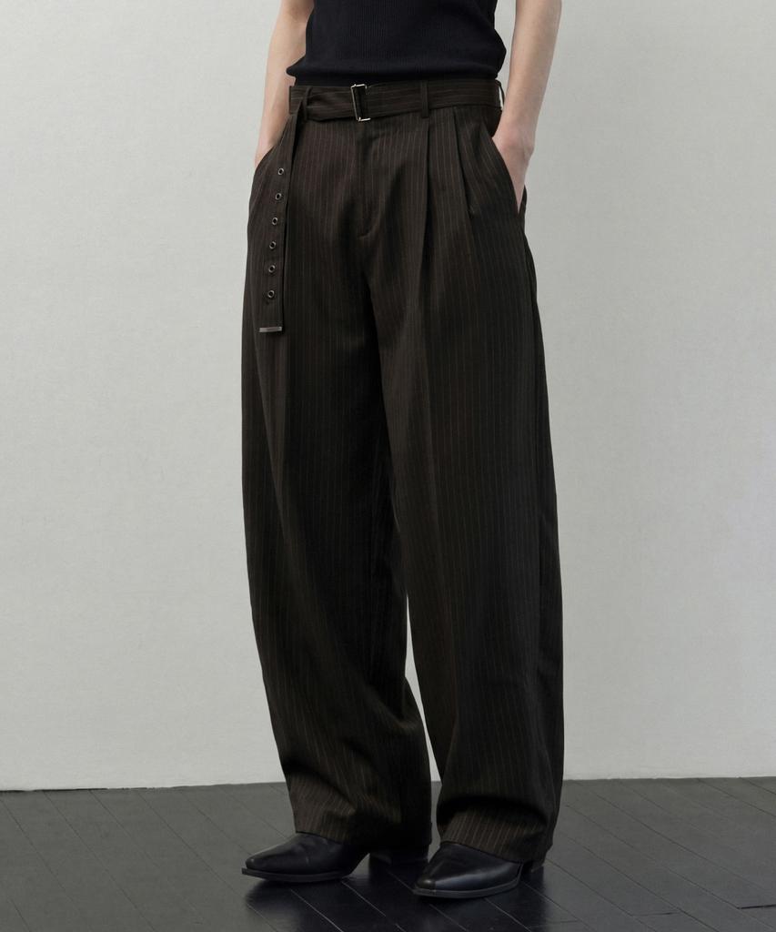Beulleieo Cannes Striped Belted Slacks [Brown]