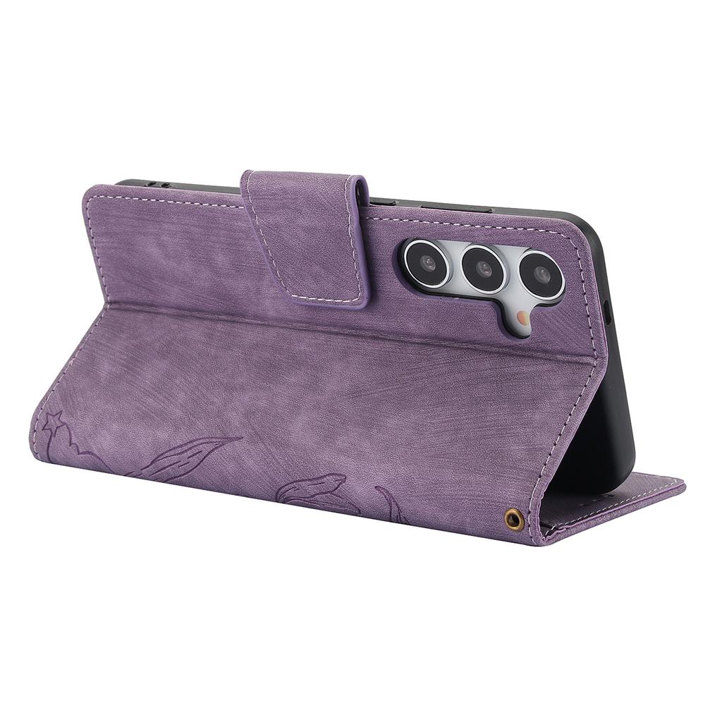 SY-001 For Samsung Galaxy S25 Case Flower Butterfly Leather Wallet Phone Cover with Hand Strap