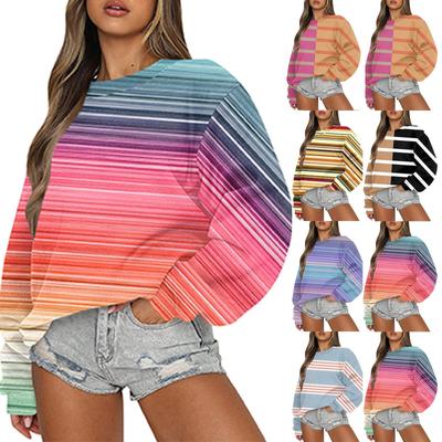 Women's Casual Fashion Comfortable Loose Round Neck Multicolor Printed Long Sleeve Sweater Top