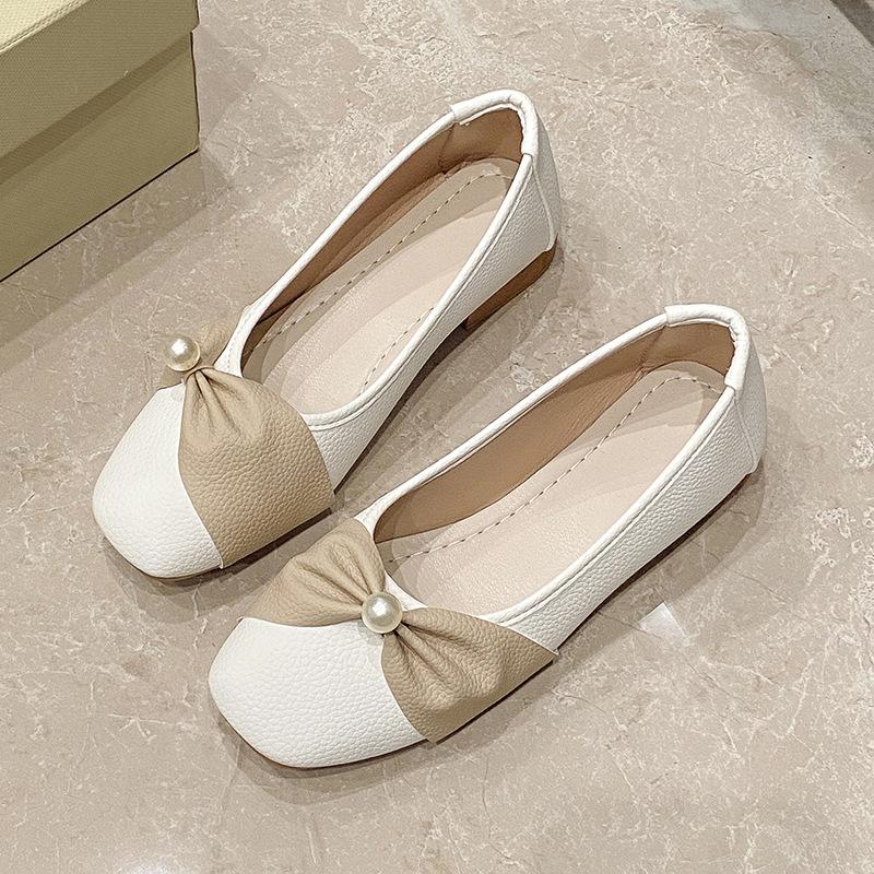 Spring and Autumn new shallow single shoes elegant pearl mother shoes one pedal lazy shoes simple loafers Doudou shoes women