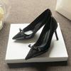 2026 Autumn New High Heels Stiletto Pointed Head Patent Leather Bow Fashion French Temperament Professional Nude Single Shoes