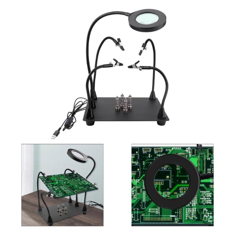 High Temperature Resistant Helping Hands Soldering Station 6x Magnifying Glass Light for DIY Technical Projects