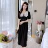 French retro tea break Hepburn style A-shaped skirt for women's summer new temperament waist and thin small black dress