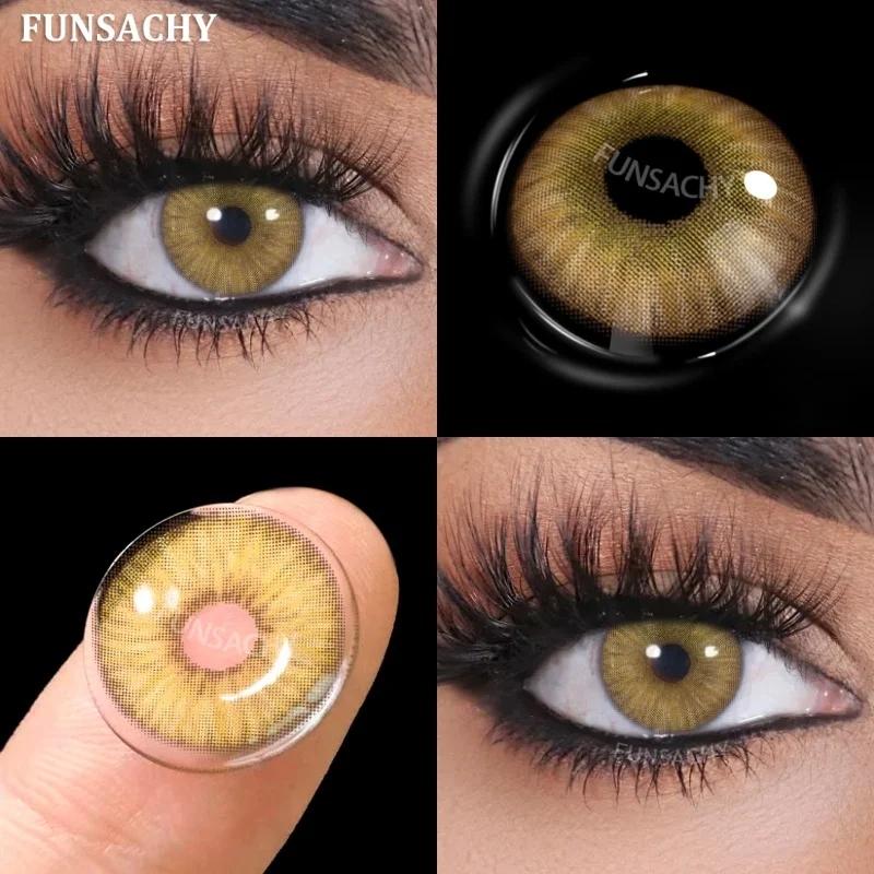 FUNSACHY 1 Pair New Gray Color Contact Lenses for Eyes Natural Brown Softlens Green Pupils Beauty Cosmetic Eye Makeup Yearly Use