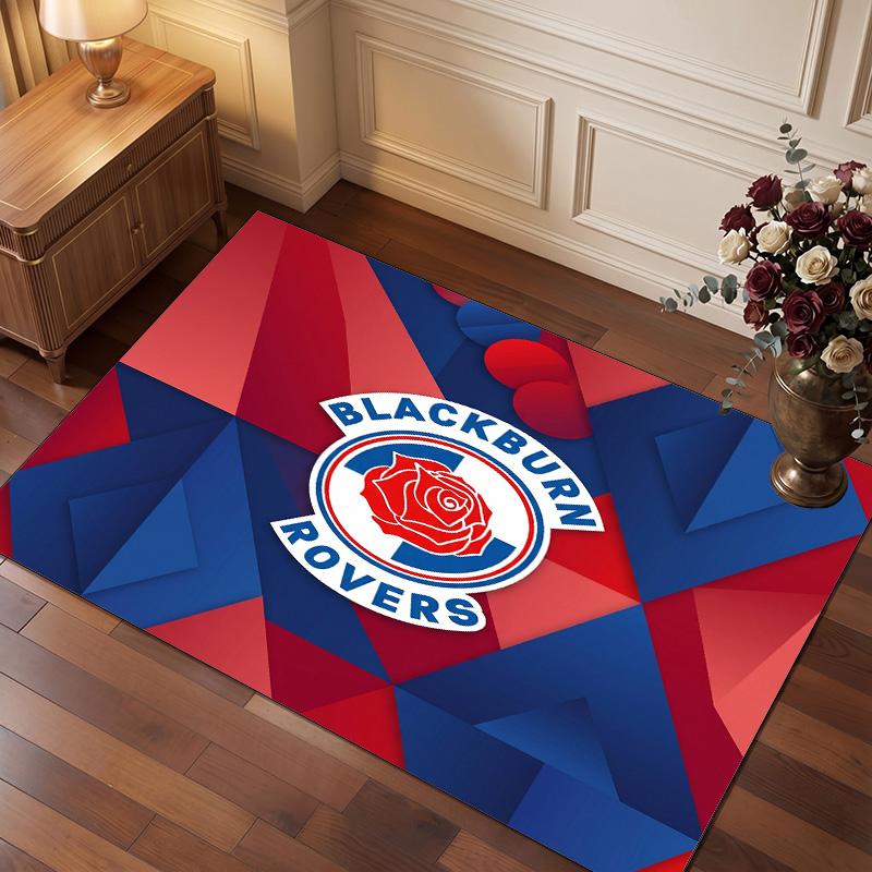Blackburn Rovers Football Print Crystal Velvet Rug, Comfortable Water Absorbent Non Slip Indoor Floor Carpet