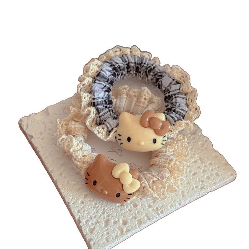 Sweet Lace Black Leather Kitten Hair Tie: Cute Girly Ponytail Scrunchie