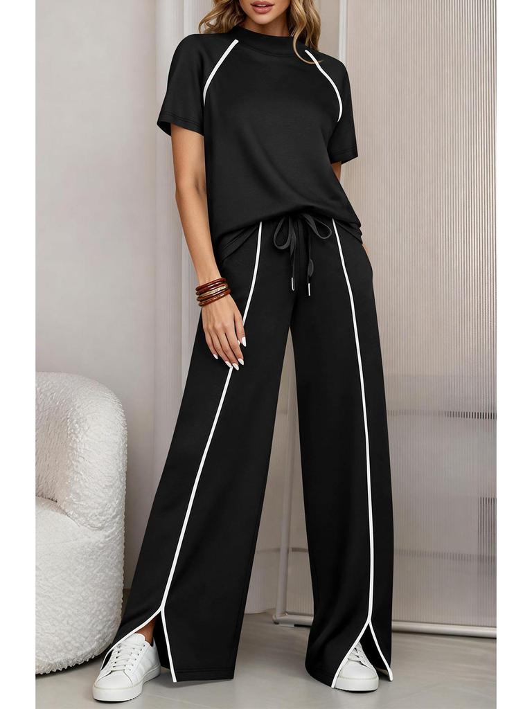 2026 Women's Round Neck Ribbed Casual Hoodie and Pants Set