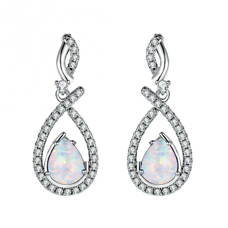 Wish Europe and the United States popular white water drop-shaped opal set small diamond earrings women's fashion simple earrings
