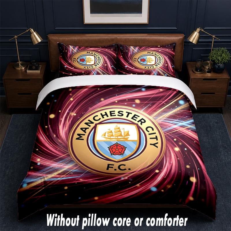 Manchester City Design Bed Bedding Set 1 Duvet Cover + 2 Pillowcases Soft Breathable Household Bed Linens