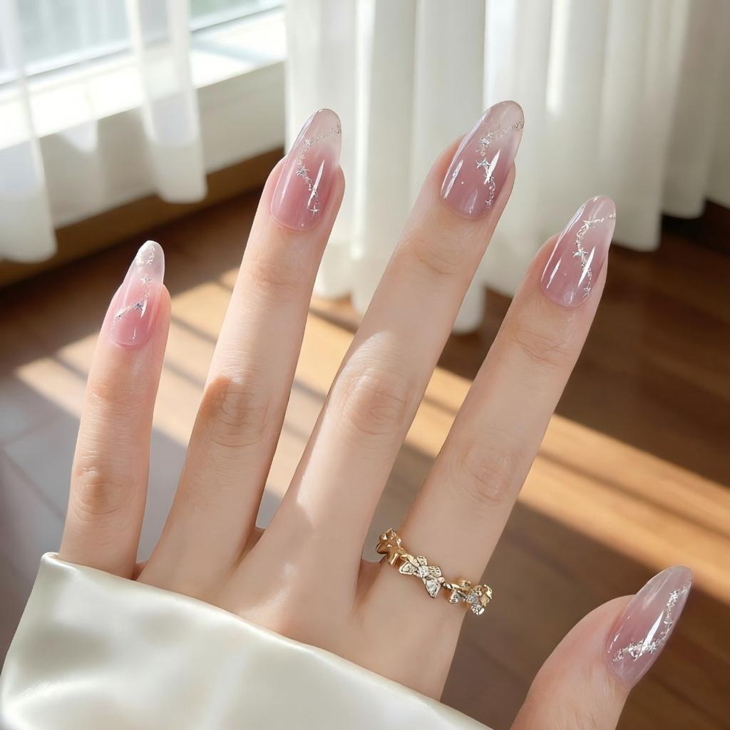 Luxury Stars Chain Nail Stickers Holography Gold and Silver Wavy Star Lines Shiny Nail Stickers for Nail Art Decoration