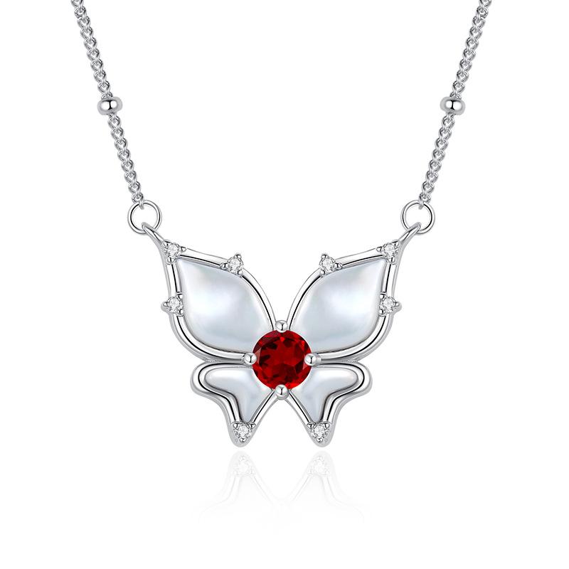 

S925 Sterling Silver Butterfly Necklace, Inlaid Natural Crystal, Multi-color Optional, Elegant Clavicle Chain Jewelry for Women, Gift for Girlfriend 925 silver