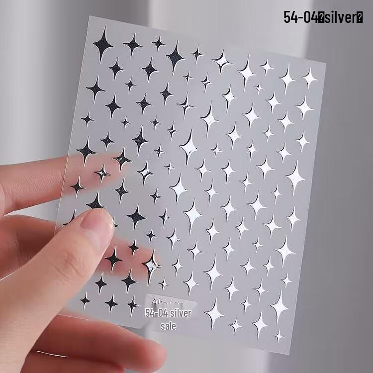 Starlight Silver Star & Crescent 3D Nail Art Stickers