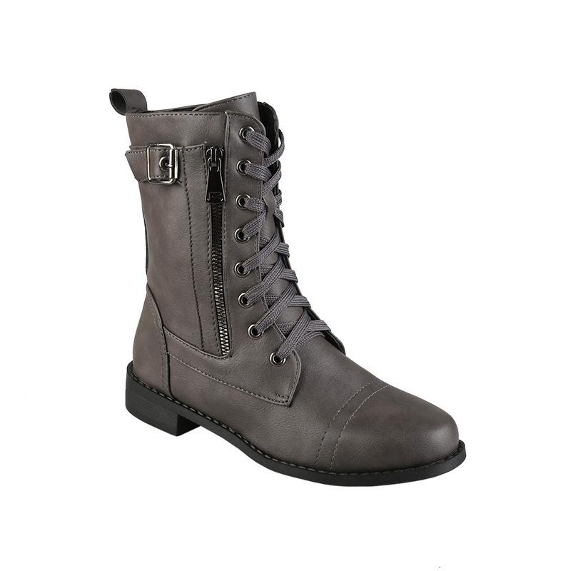Autumn and Winter New Wind Knight Boots Side Zipper Lace-up Medium Tube Casual Women's Boots