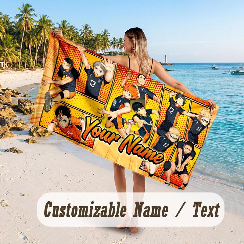 Custom Name Large Beach Towel,Haikyuu Quick Absorbent Towel For Outdoor Travel Poolside