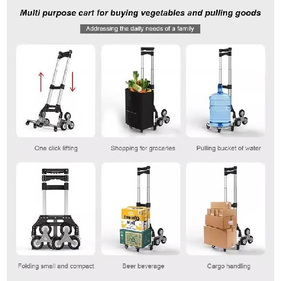 Hotel Trolley 3 Wheels Aluminium Alloy Stair Portable Climbing Cart Folding Hand Truck Luggage Cart With Telescoping Handle