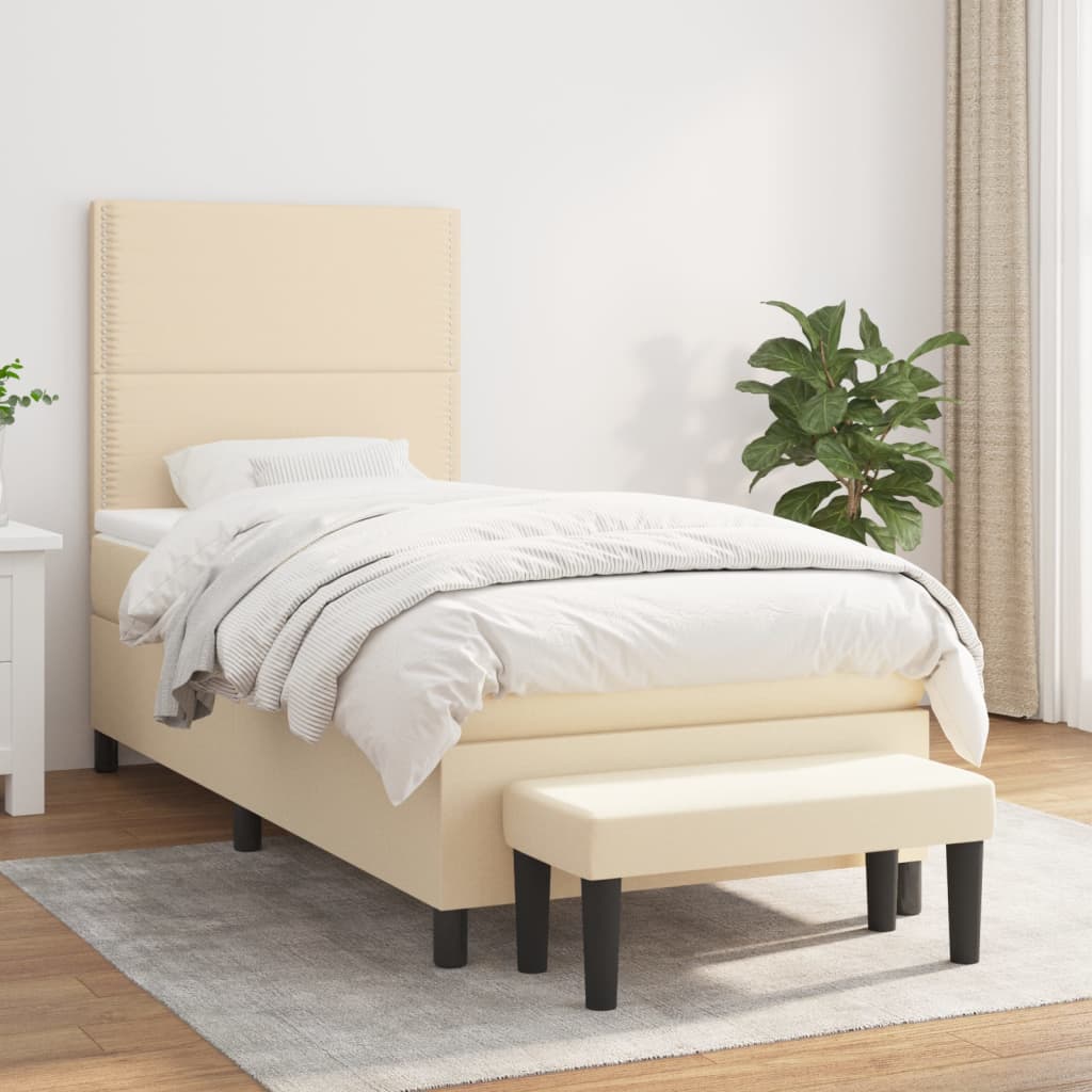 Box Spring Bed with Mattress Cream 90 x 200 cm Fabric