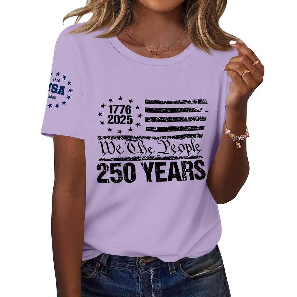 Women's Fashion Casual Printed Short Sleeve Round Neck Pullover Tops