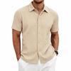 Men's Short Sleeve Button Down Shirt Knit Fabric Classic Collar Casual Fit Top for Daily Wear