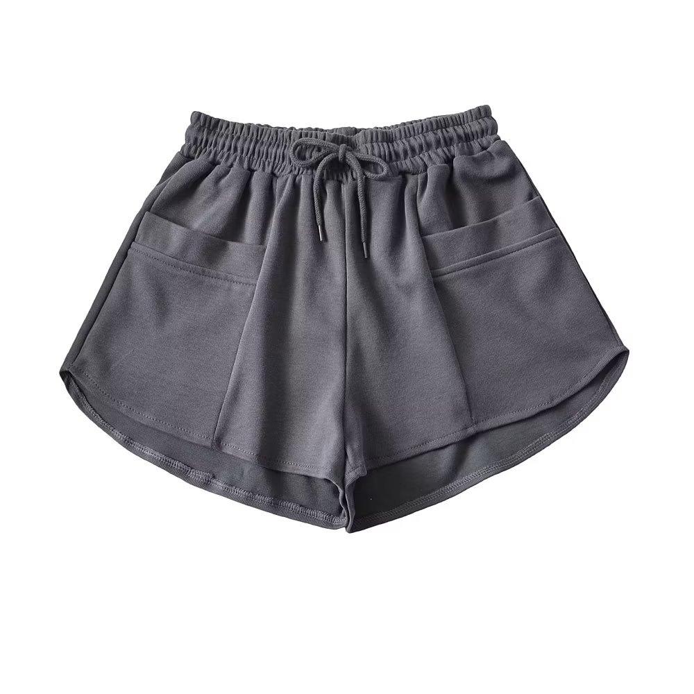 

YPFF Модные женские шорты с эластичной талией, завязками, широкими штанинами и большими карманами - Повседневные однотонные шорты с прямыми штанинами Large темно-серого