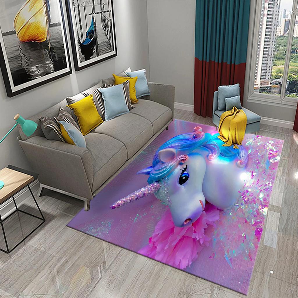 Cartoon Rainbow Cute Unicorn Area Rug Carpet Rug Living Room Children's Room Decor Kids Play Crawl Soft Non-slip Floor Mat Gift