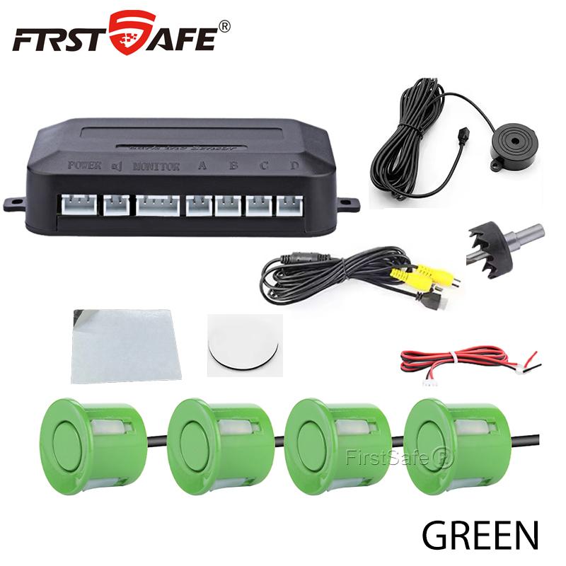 

FirstSafe Factory CVBS AHD Video Parking 4 Sensors Car Reverse Backup Rear Buzzer Radar Monitor System Support Android System KZ-033-GREEN
