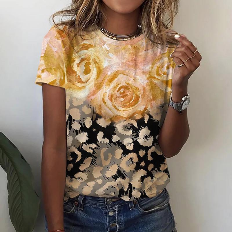 XS-6XL Summer Clothes Women's Fashion Casual O-neck Short Sleeved Tops Ladies Flowers Printed Blouses Loose T-shirts Plus Size C