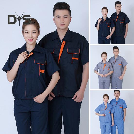 

2 шт./компл. рабочая одежда, рубашка с планкой на молнии и короткими рукавами с лацканами и карманами, комплект прямых широких брюк с эластичной резинкой на талии M серый