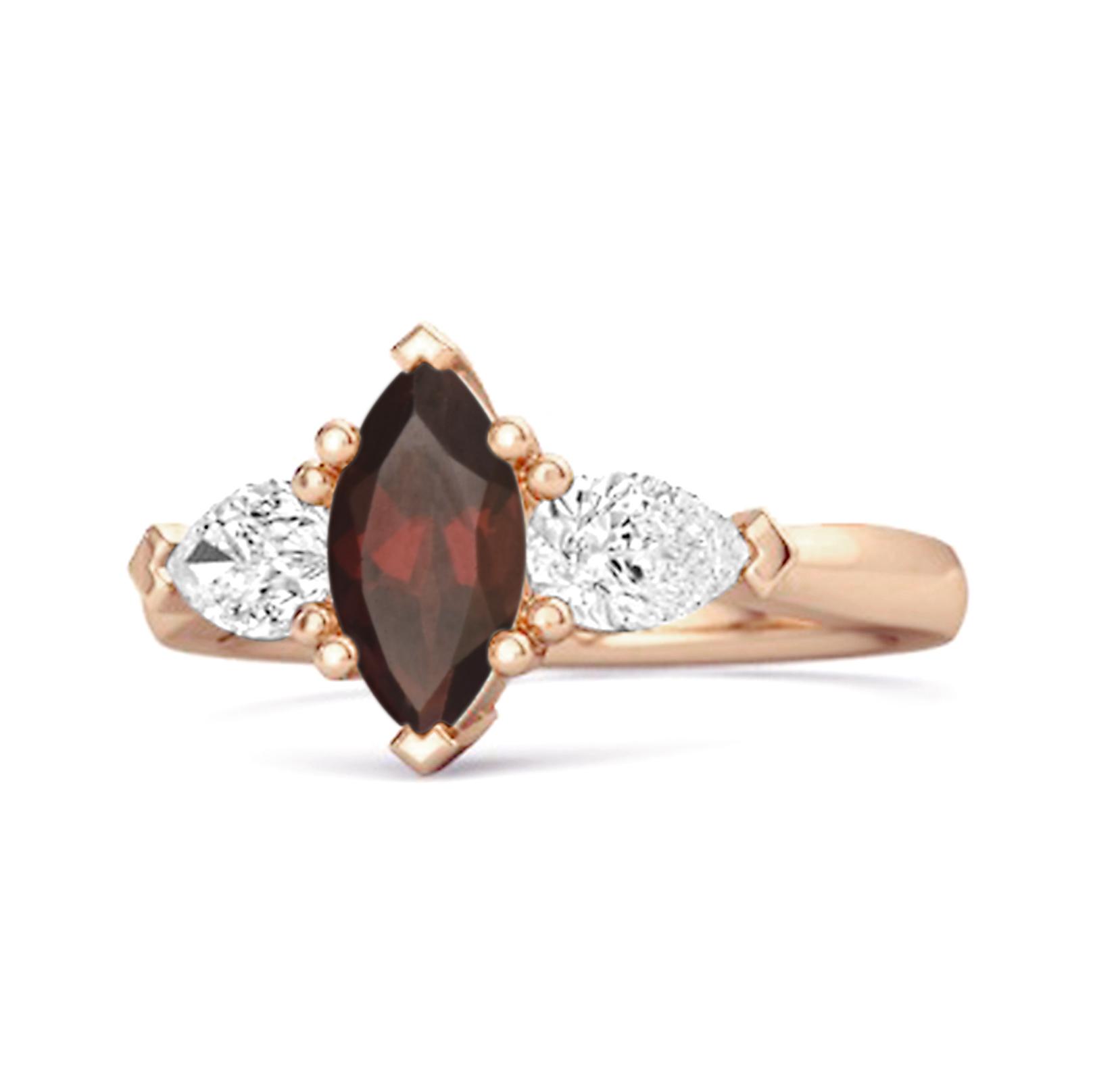 Garnet Trio Stone Tapered Ring - 925 Sterling Silver Rose Gold Vermeil 7 ярко-розовый