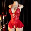 Front Clasp Open Bra Porn Lingerie Corset Deep V Sexy Crotchless Claret Underwear Women Lace Hollow Bras Hot Baby Doll Dress
