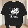 Men's Tropical Palm Tree Print Cotton T-Shirt -Round NeckCotton Casual Beach Tee Resort Tropica