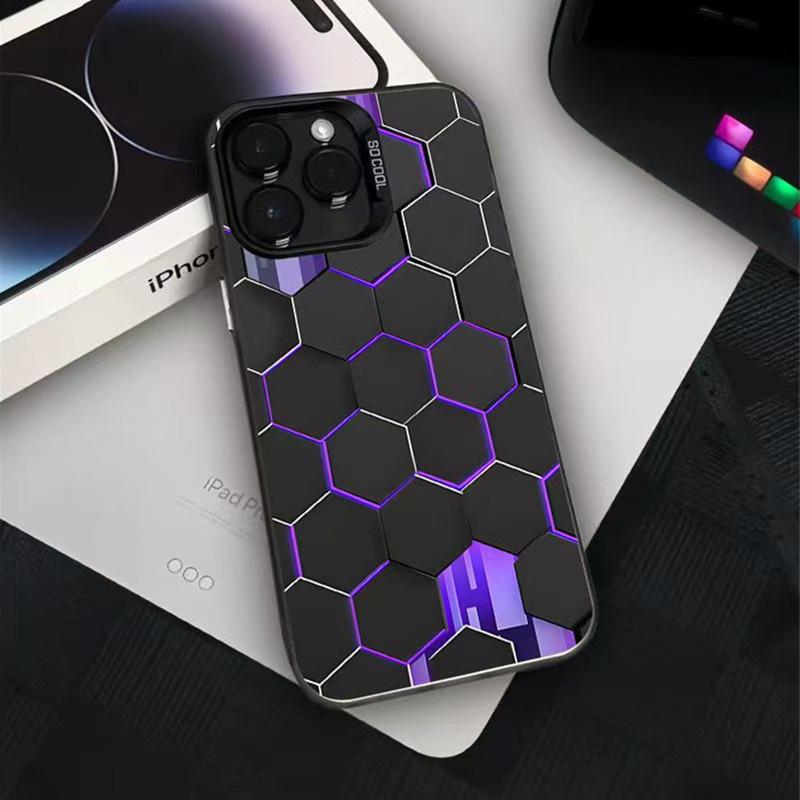 Fashion Technology Honeycomb Matte Phone Case For iPhone 16 15 14 13 12 11 ProMax Pro Plus XR XS 7 8 SE 3 Shockproof Laser Cover
