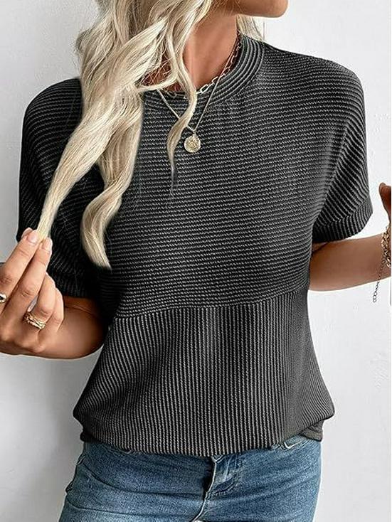 2026 European & American Women's Summer Casual Solid Color Round Neck Short Sleeve Loose T-shirt