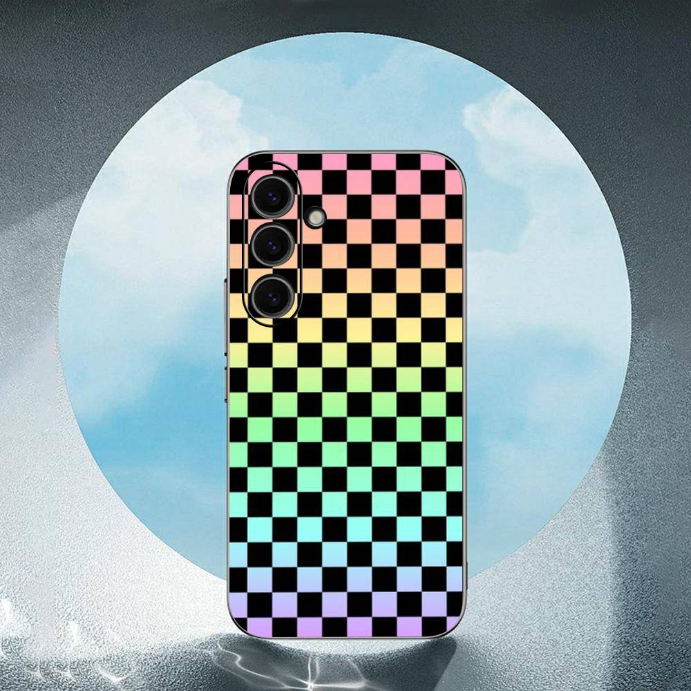 Checkerboard Checkered Luxury Black Phone Case For Samsung Galaxy S23 S24 S25 Ultra S22 Plus S21