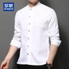 ROMON Men's 100% Linen Stand-Up Collar Long Sleeve Shirt