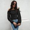 Off Shoulder Hot Style Front Straps Women Blouse Long Sleeve Slim Waist Pleated Short Top Elegant Casual Shirt New Solid Color Ruffled Clothng