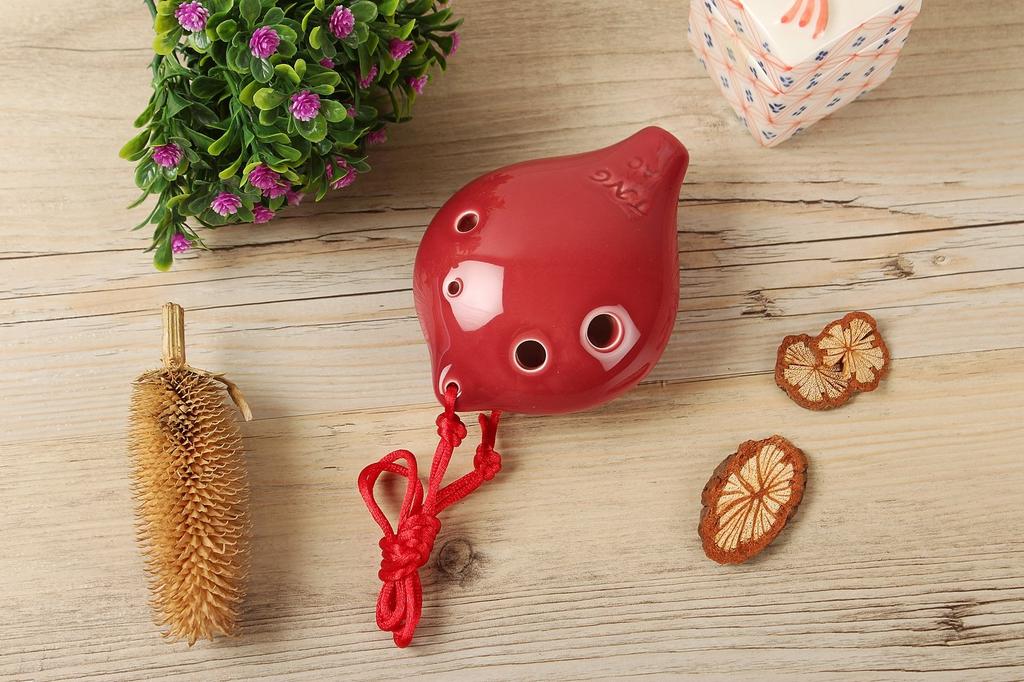 TNG Ocarina Musical Instrument [6 HolesAltoRed] High Class C Tone AC Single (with Strap) Ocarina Wind Orchestra Glaze Finish