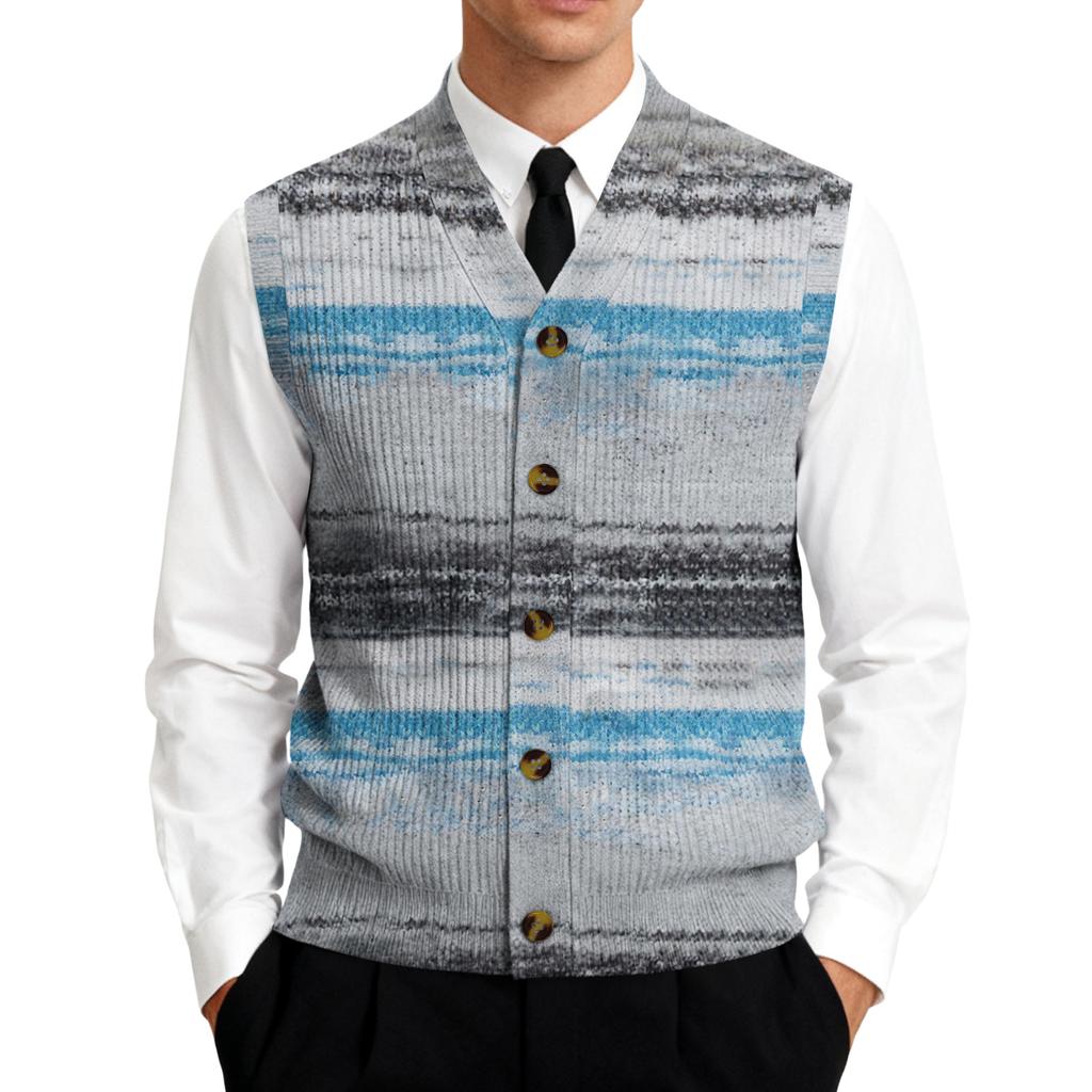 Men's V-Neck Sleeveless Knit Cardigan Vest