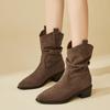 Coarse Heel Suede Pointed Western Cowboy Boots Women's 2025 Autumn and Winter New Retro Stacking Boots Fashionable Versatile Short Boots