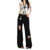 American ripped black jeans women's summer new thin high waist narrow version wide leg mopping pants niche
