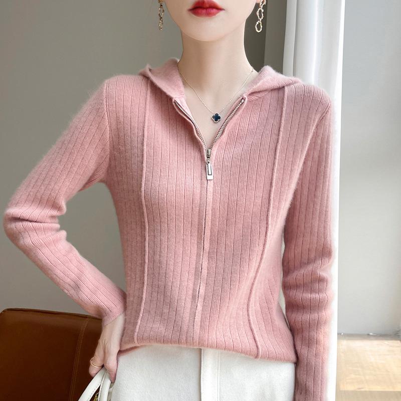 Women's Hooded Wool Cardigan Autumn and Winter New Fashionable Versatile Top Skin-friendly Comfortable and Warm Zipper Jacket