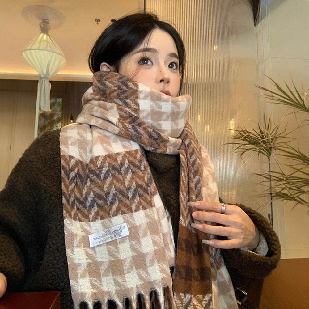 Plaid Scarf Women's Winter New Korean Version of Qiandongge Shawl Imitation Cashmere Warm Fringed Scarf Thickened Tide