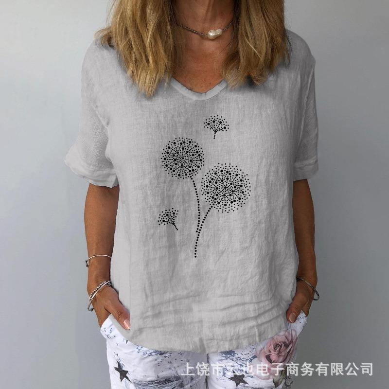 New Women's V-Neck Short Sleeve Loose Casual Pugongying T-Shirt