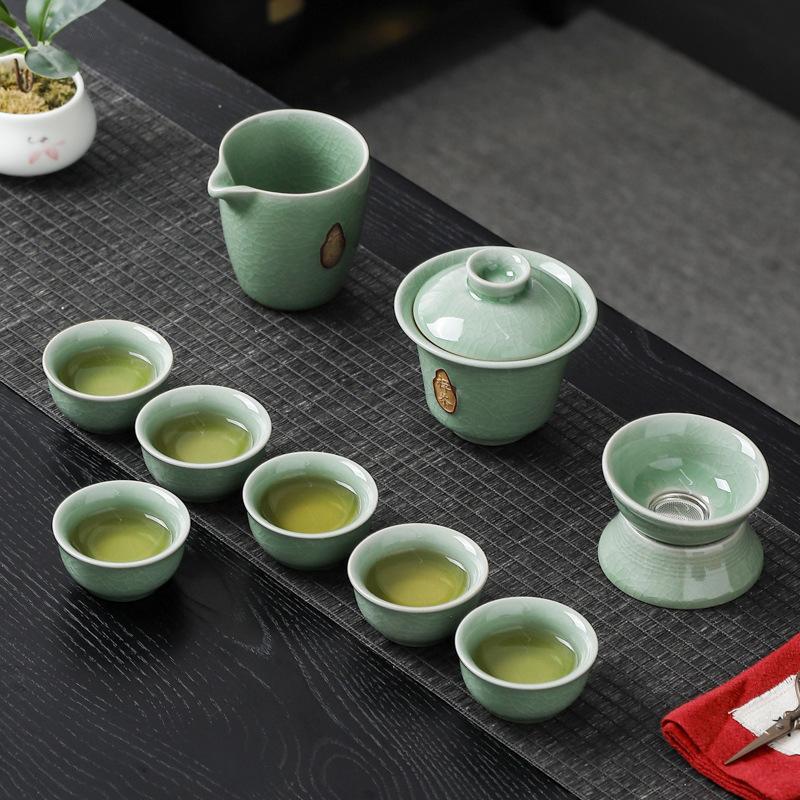 Ge kiln ten heads open ceramic kung fu tea set gift box set teacup light luxury company event gift