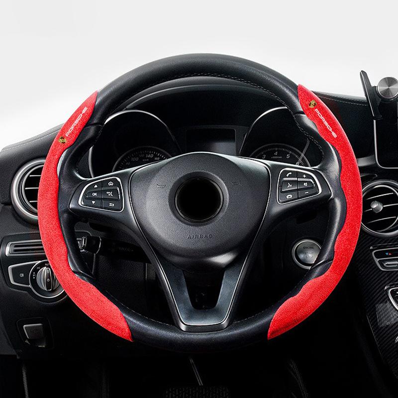 Suede D Shape Car Breathable Steering Wheel Cover For Porsche Panamera Cayenne Taycan 911 718 Macan Carrera-GT 928 944 Accessory