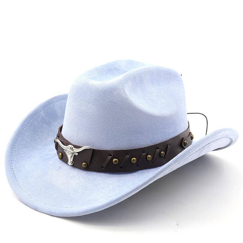 Cappello western da cowboy in camoscio con testa di mucca cappello a cilindro in lana jazz cappello in feltro stile etnico autunno e inverno cappello a tesa larga da uomo e donna