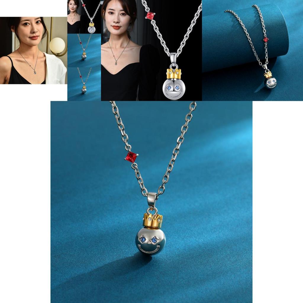 Trendy Titanium Steel Smiley Face Crown Necklace Chic Unisex Accessory For Fashion Lovers