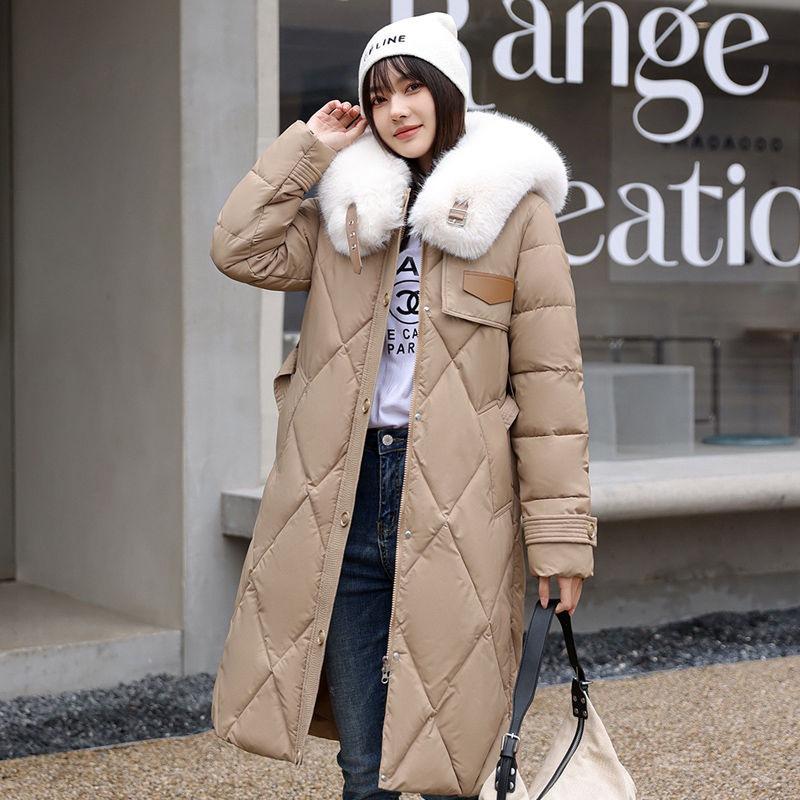 Down Cotton-padded Jacket Women's Winter New Western Style Long Over-the-knee Thick Cotton-padded Jacket with Big Fur Collar