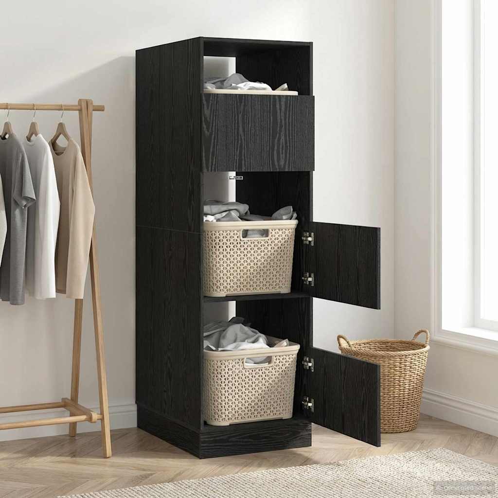 Laundry Cabinet with Door Black Oak Effect 50 x 68 x 162 cm
