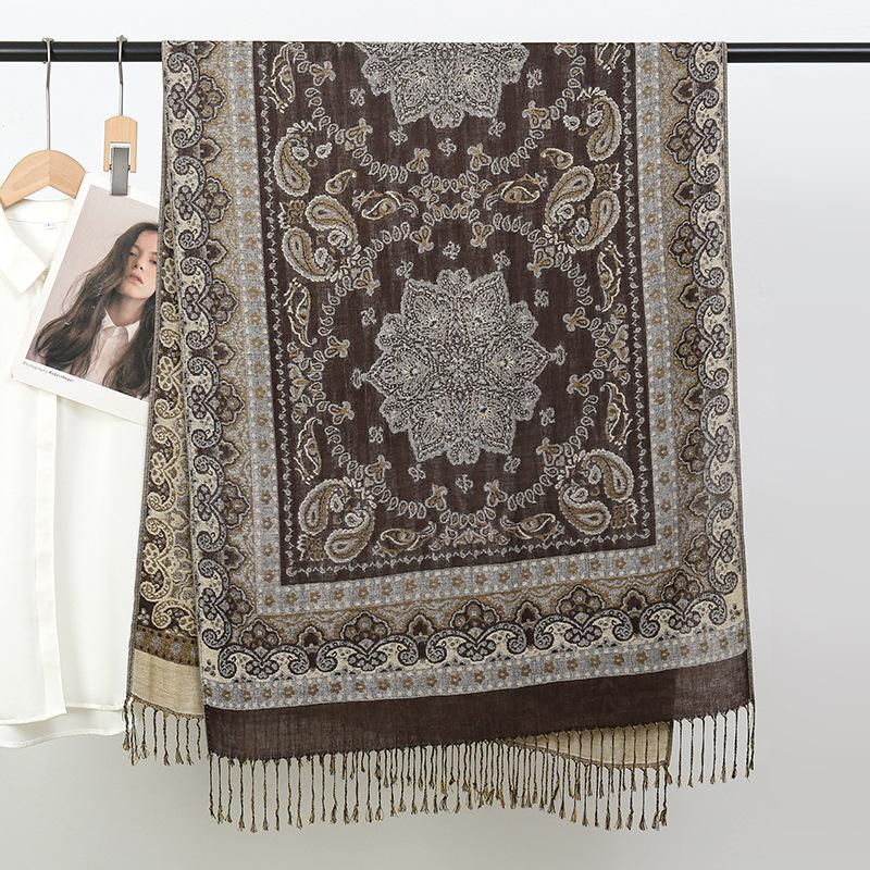 Spring And Autumn Plant Flower Scarf Versatile Jacquard Imitation Cashmere Feel Scarf Elegant Sunscreen Shawl Women