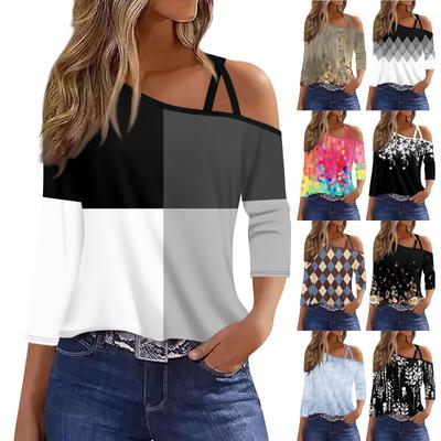 Γυναικείο T-Shirt Μπλουζάκι Μπλούζα με Μανίκι 3/4 Καθημερινή Μόδα Σαββατοκύριακου Βασικό Ανοιχτοί Ώμοι Κανονική Μπλούζα